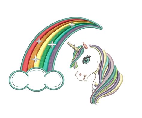 machine embroidery design unicorn  rainbow  cloud etsy