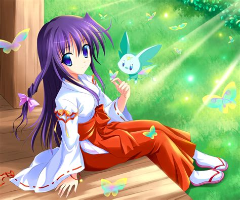 Bell Blue Eyes Butterfly Grass Japanese Clothes Long Hair