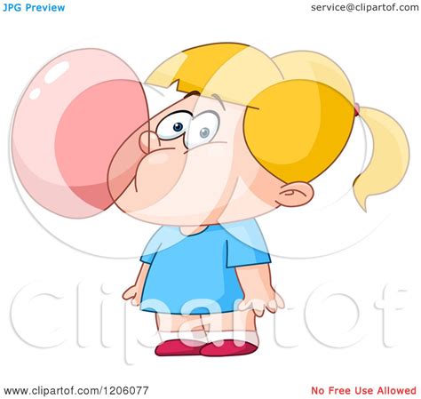 Cartoon Of A Blond Girl Blowing Bubble Gum Royalty Free