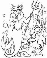 Coloring King Triton Mermaid Pages Little sketch template