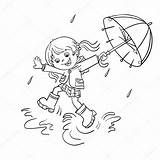 Puddle Ragazza Lluvia Deszczu Umbrella Dripping Leaves Ombrello Pioggia Idees Sotto Skoki Dziewczyna Kolorowanki Konspektu Profilo sketch template