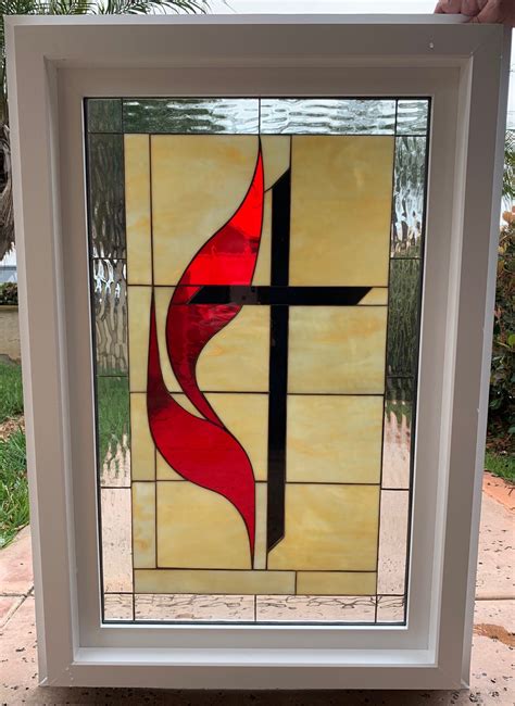 Pretty Methodist Cross Stained Glass Window Insulated In