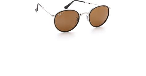 ray ban polarized round folding sunglasses in metallic for men lyst