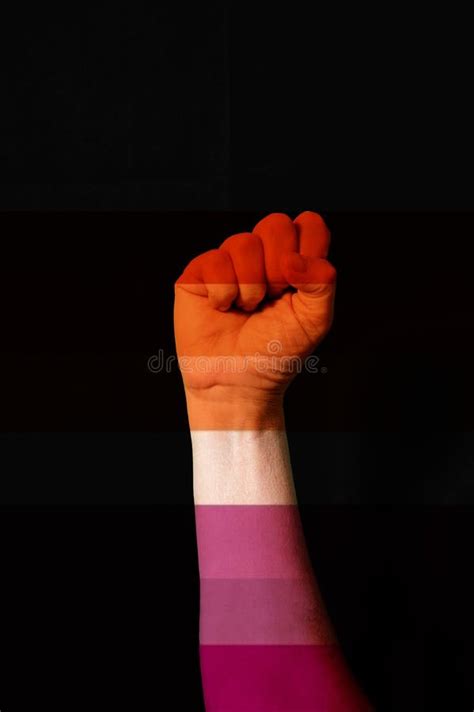 Fist Hand With Lesbian Pride Flag Patterned Isolate On Black Lgbtq
