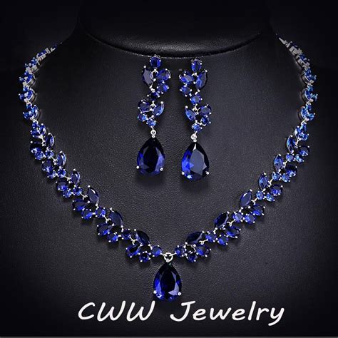 cwwzircons luxury cz women wedding jewelry royal blue crystal bridal