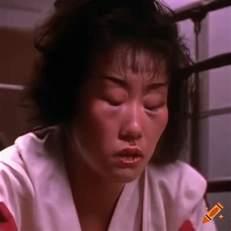 bruised asian american woman tournament fighter in 80s martial arts