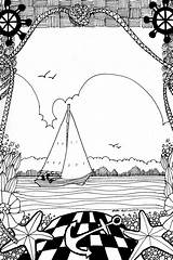 Boat Sailing Pages Coloring Choose Board Sail Kim Card Doodles Adult Doodle sketch template