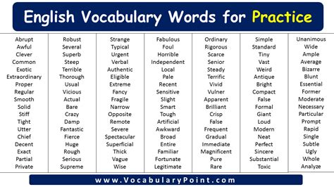 english vocabulary words  practice vocabulary point