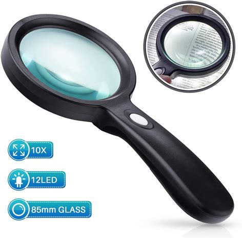10x magnifying glass with light 12led handheld magnifier for reading