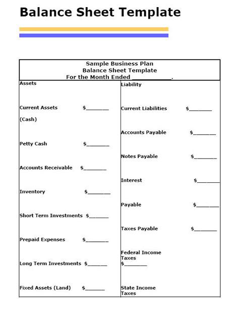 basic balance sheet template