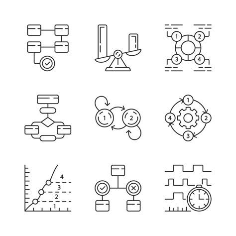 diagram concepts linear icons set data  process flow visualization information symbolic