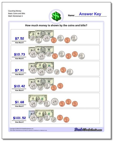 math worksheets money money counting money basic coins  bills