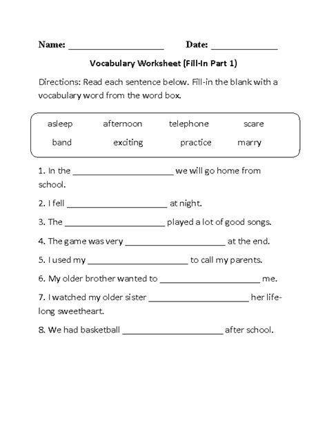 grade  vocabulary worksheets otila web