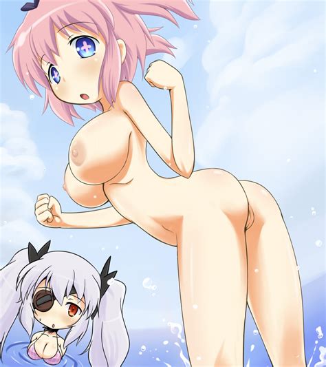 rule 34 2girls ass bikini top blush breasts cleavage eye patch hibari