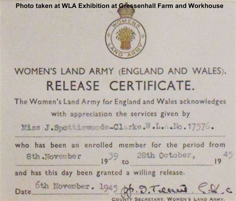 Ww2 Release Certificate Women S Land Uk