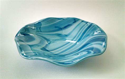 Fused Glass Bowl Blue Swirl Fused Glass Dish Fruit Bowl