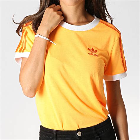 adidas originals tee shirt femme  stripes ed orange laboutiqueofficiellecom