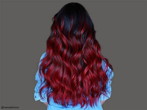 red  black hair ombre balayage highlights