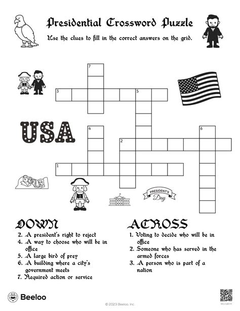 presidential crossword puzzle beeloo printable crafts  kids