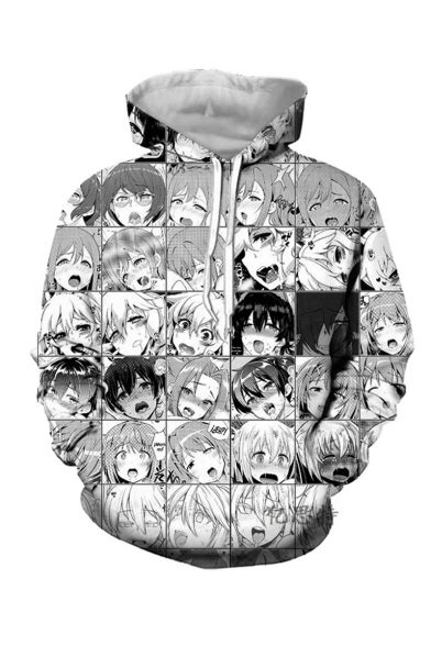 popular ahegao comic anime girl pattern long sleeve unisex black and