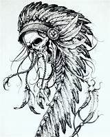 Skull Indian Tattoo Headdress Tattoos Bull Native American Chief Designs Feather Choose Board sketch template
