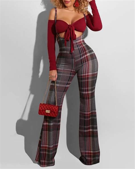 plaid colorblock suspender pants in 2022 casual elegant style