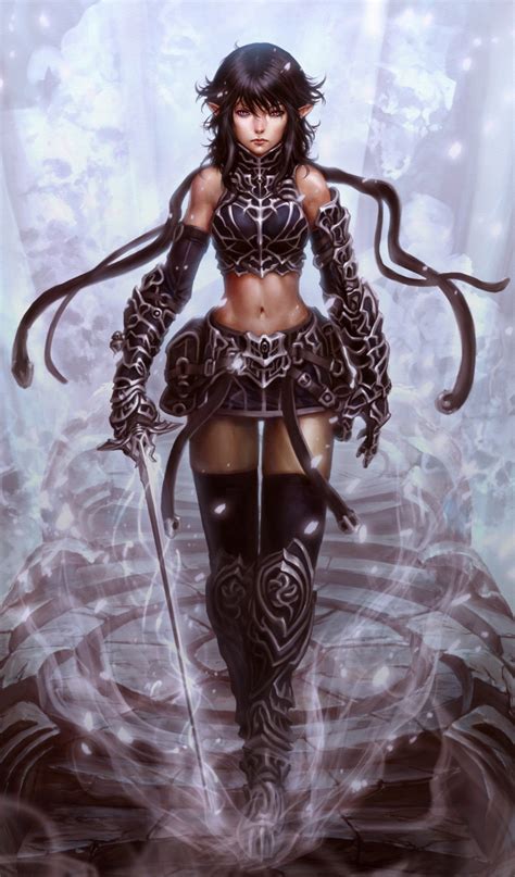 Safebooru 1girl Armor Black Hair Elf Fantasy Ghost Highres Magic