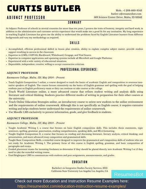 adjunct professor resume sample template  resumes bot resume