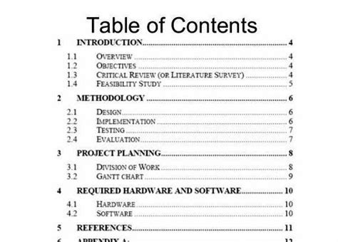table  contents  thesis proposal