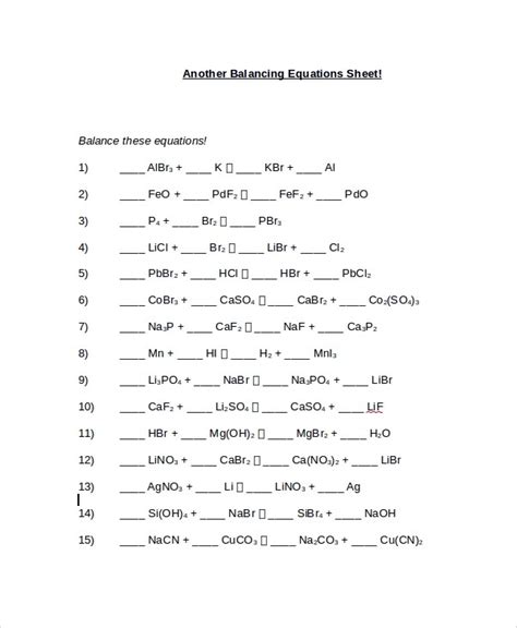 worksheet  practice balancing equations balance
