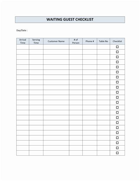 waiting list forms   ms word excel