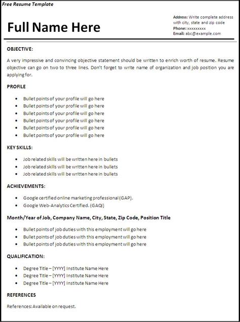 job resume template  word templates