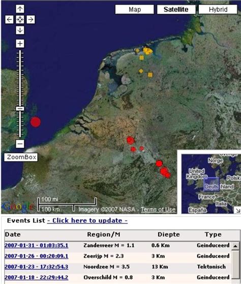knmi recente aardbevingen  nederland zichtbaar  google earth