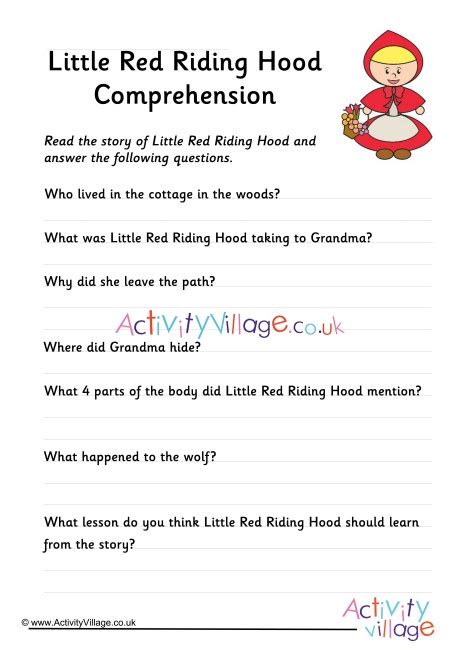 little red riding hood comprehension