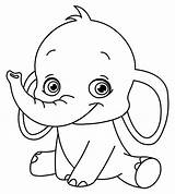 Coloring Pages Easy Elephant Outline Colouring Cartoon Drawing Draw sketch template