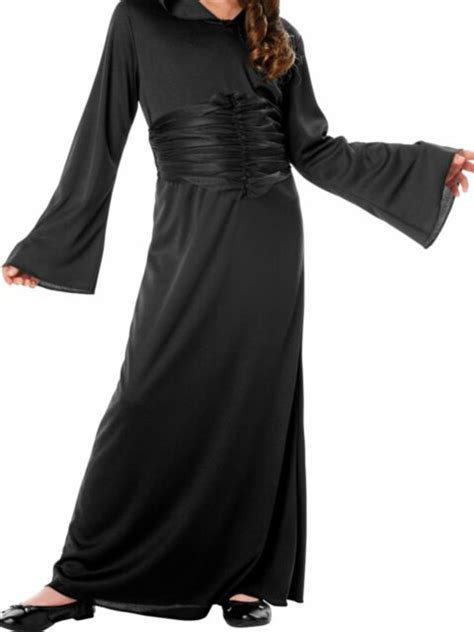 girls black hooded robe magic sorceress halloween gown costume large 10