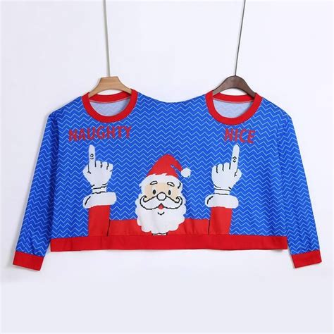 two person santa naughty and nice christmas sweater ugly
