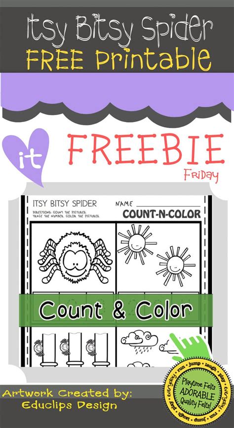 itsy bitsy spider  printable count  color prek preschool