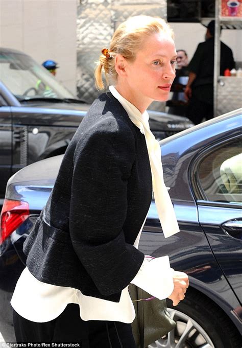 Uma Thurman Looks Radiant In Chic Pussy Bow Blouse After