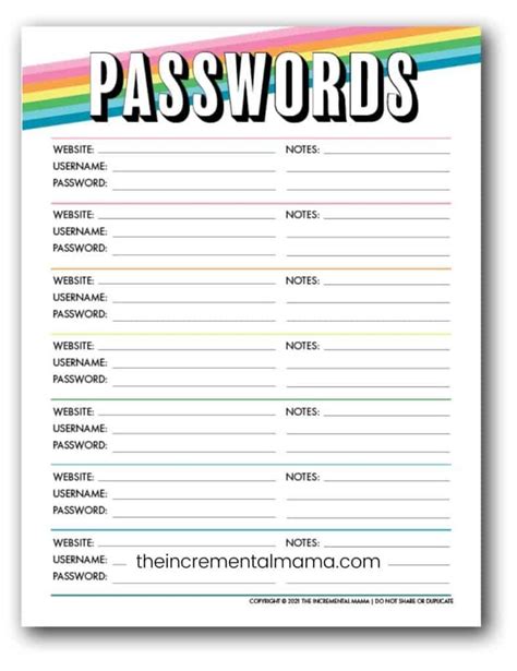 printable password log template  printable templates