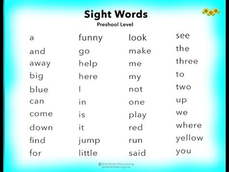 learn preschool english sight words  tube youtube