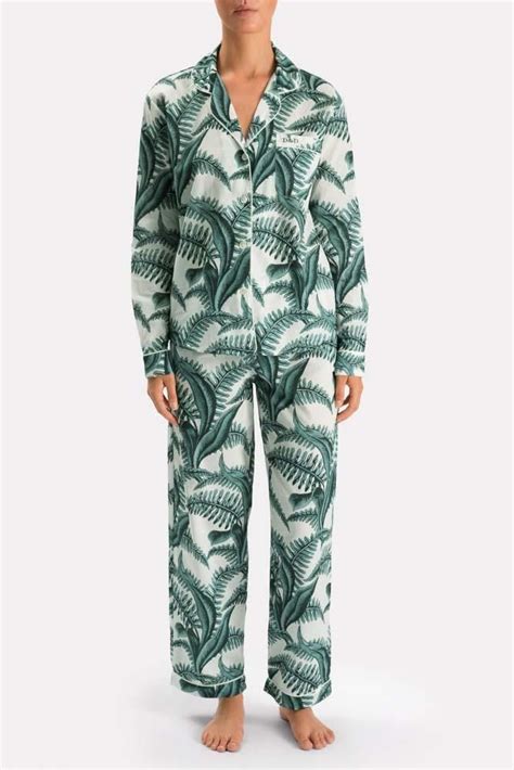 long pyjama set  fern print whitegreen long pyjamas pajama set