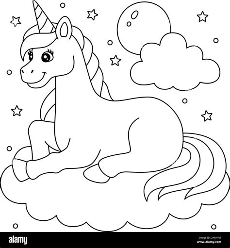 unicorn lying   cloud coloring page  kids stock vector image