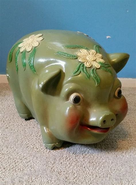 huge large vintage chalkware piggy bank  long piggy bank piggy