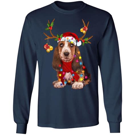 basset hound reindeer christmas light shirt sweatshirt hoodie