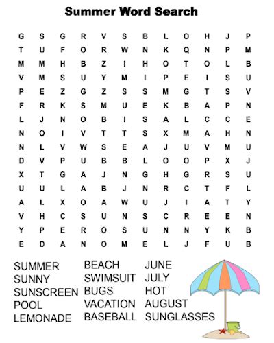printable summer word search   fun