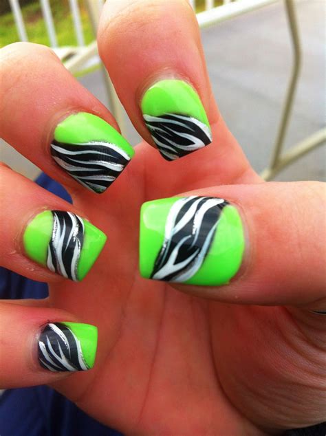 lime green nails   added funk zebra nail designs green