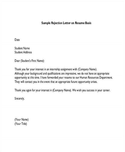 sample internship offer letter  document template