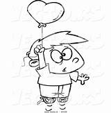 Floating Boy Balloon Cartoon Outline Coloring Heart Risk Royalty Stock sketch template