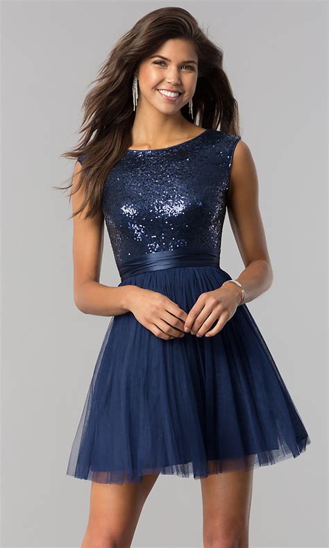 Navy Blue Short Party Dress With Sequins Promgirl